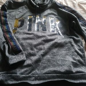 PINK Silver Reversible sequin hoodie NWOT